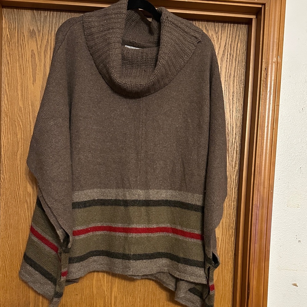 LOFT Brown Cowl Neck Sweater with Stripes